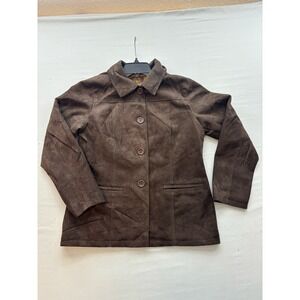 Emporio Italy Worldwide Brown Faux Suede Button Front Jacket Roma Milano